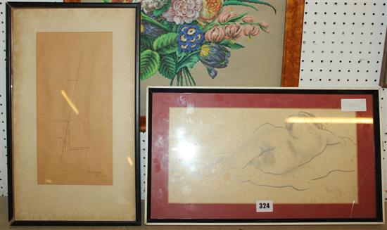 Russian abstract drawing and drawing of a nude
